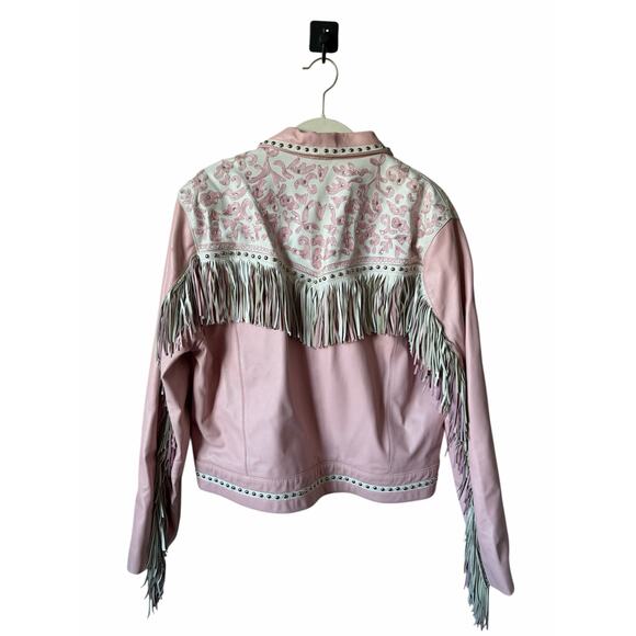 VTG Signature Gordon & James Pink Fringe Studded Rhinestone Wstrn Leather Jacket - Picture 5 of 16